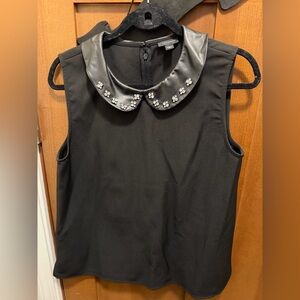 Ann Taylor Black PeterPan Sleeveless Blouse with Rhinestone Embellished Collar